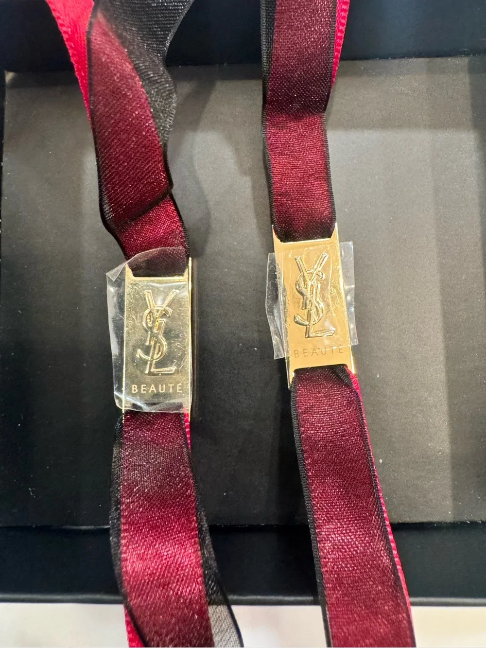 YSL Saint Laurent Beaute Ribbon Bracelet / Bag Charm — Set of 2 — NIB! Rare